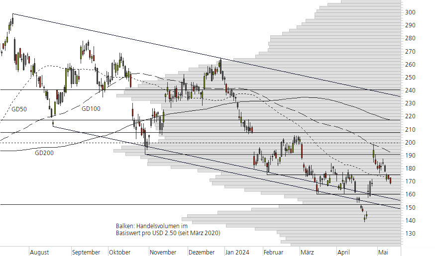 Tesla Inc-10-Monats-Chart